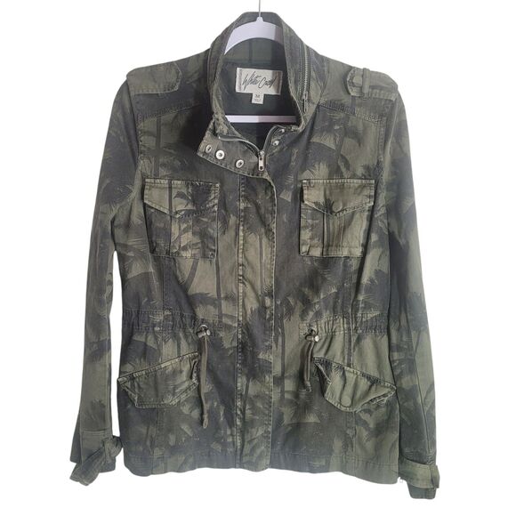 White Crown Utility Jacket Women's Size Medium Olive Green Tree Foliage Print - Picture 1 of 9